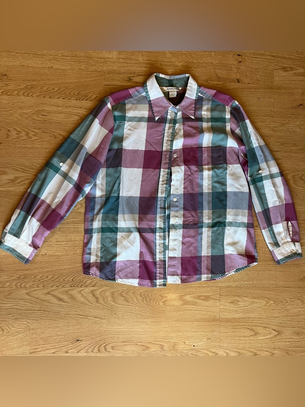 Allison Daley Women’s Plaid Button-Up Collared Long Sleeve Pockets 14 Multi